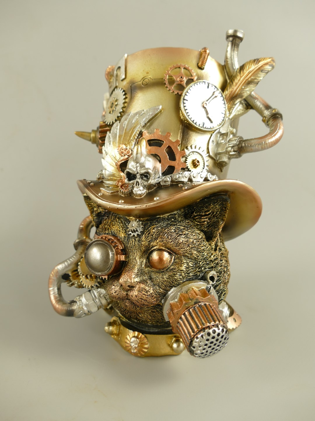 Figur Polystein Katze Steampunk farbig H.21x16cm