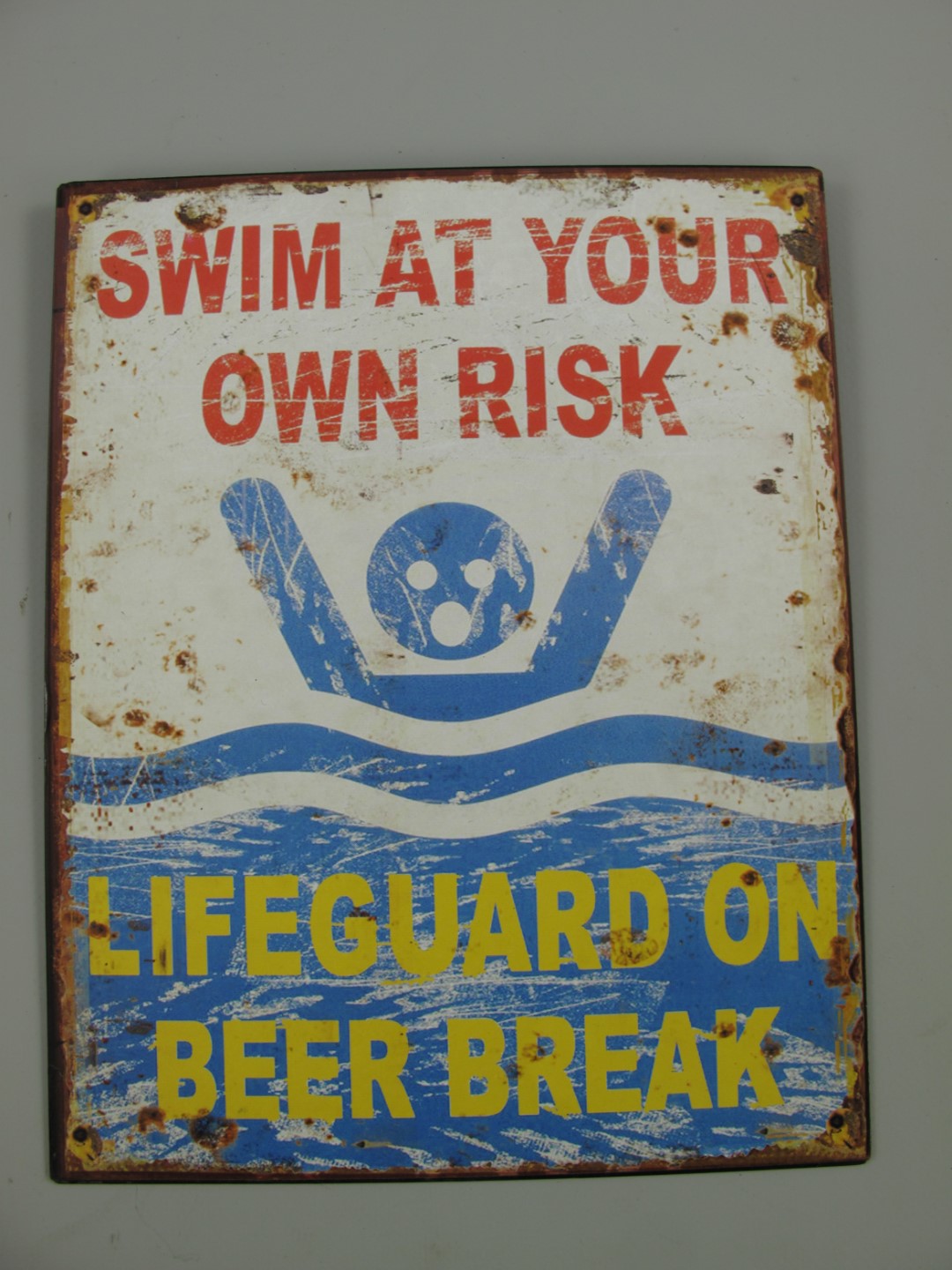 Wandschild Eisen Swim at own Risk H.25x20cm