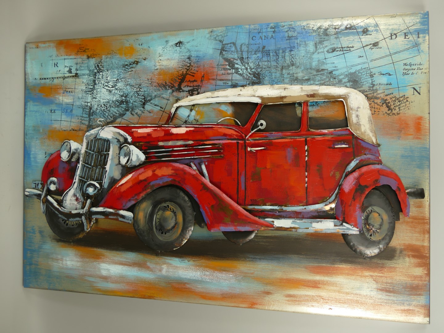 (*)Metallbild (3D) Eisen Auto L.120x80cm