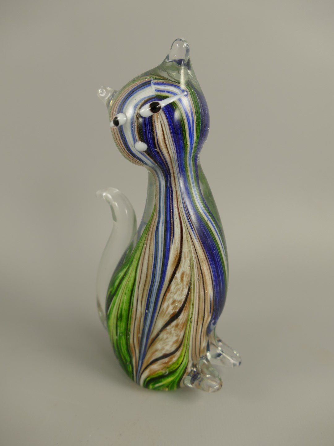 Glasfigur Katze farbe blau H.16x8cm