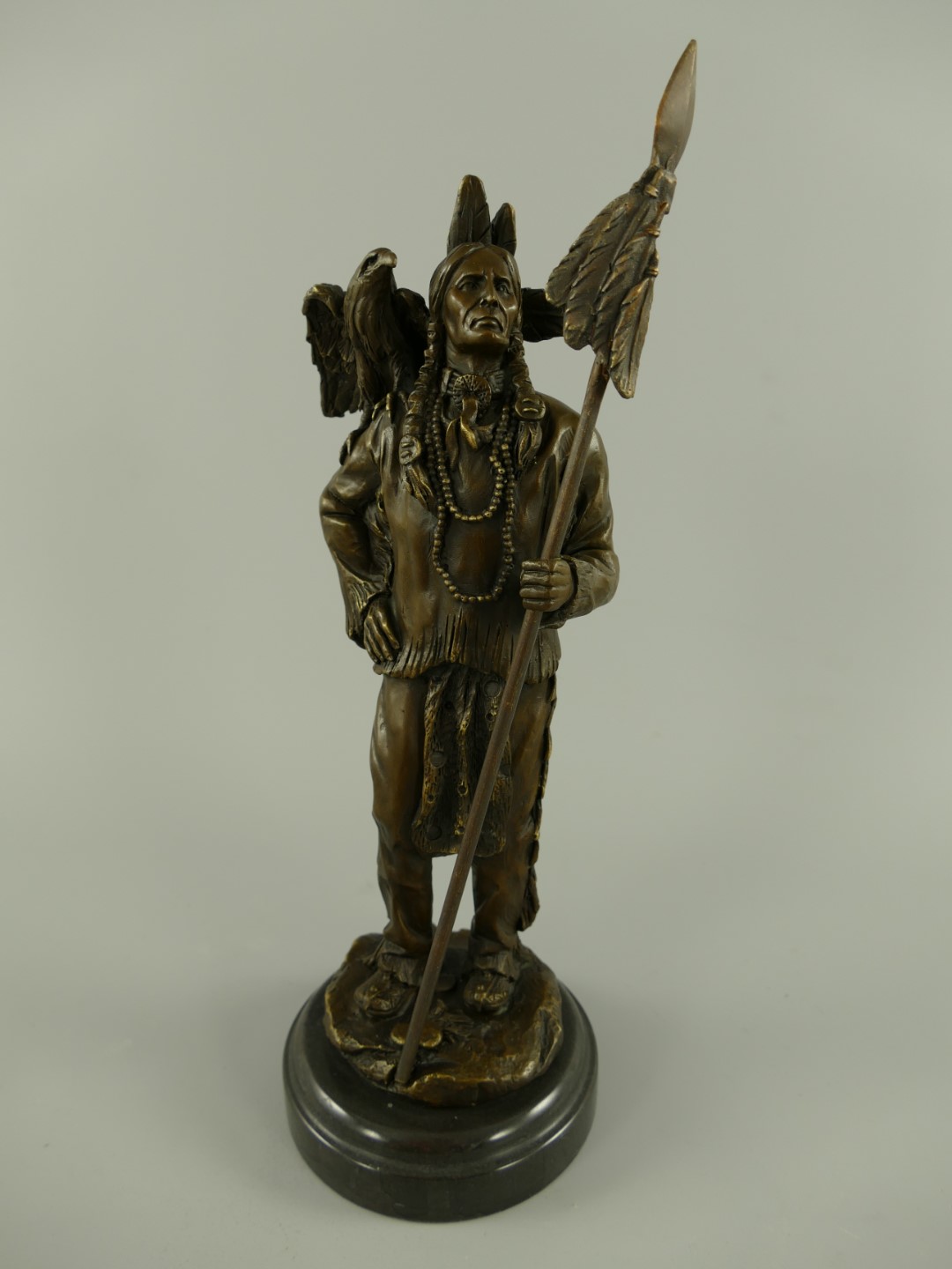 Bronze Figur Indianer Häuptling H.36x14cm