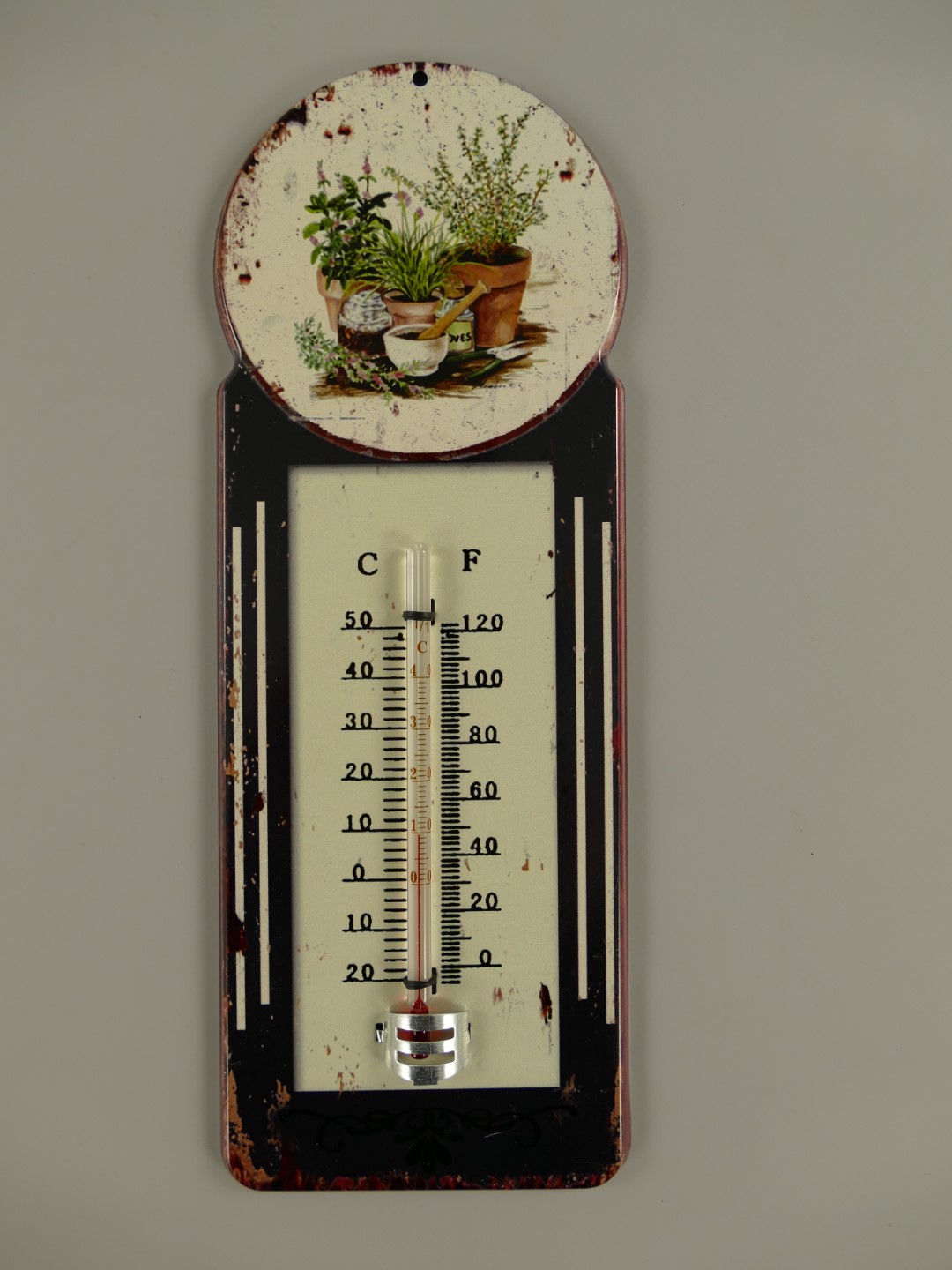 Thermometer Antik Eisen Blumen H.39x11cm