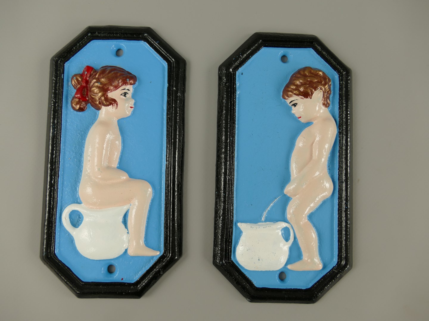 Schild Eisen blau Toilet Man/Frau H.17x9cm SET!!