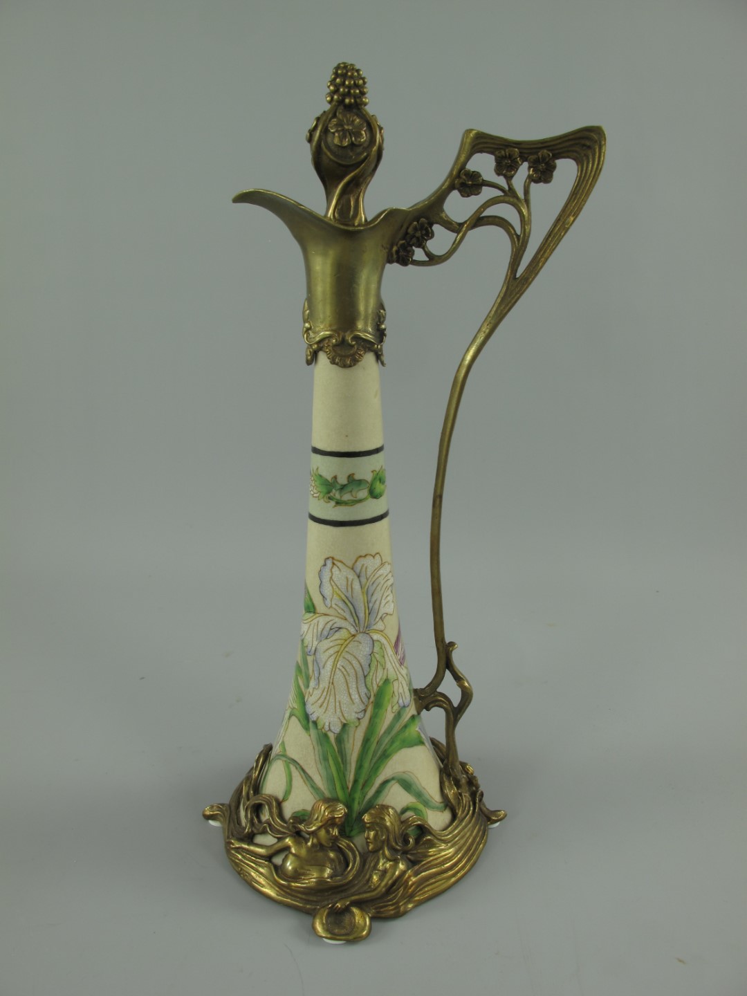 Porzellan/Messing Jugendstil Flasche H.35x16cm